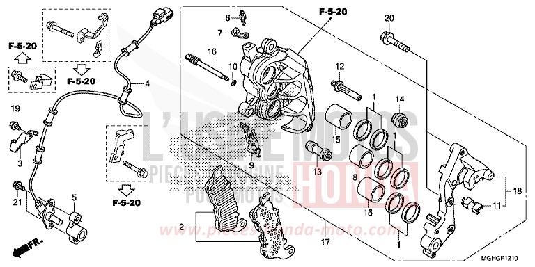 R. FRONT BRAKE CALIPER for VFR1200X Dual Clutch PEARL COSMIC BLACK (NHA64) from 2016